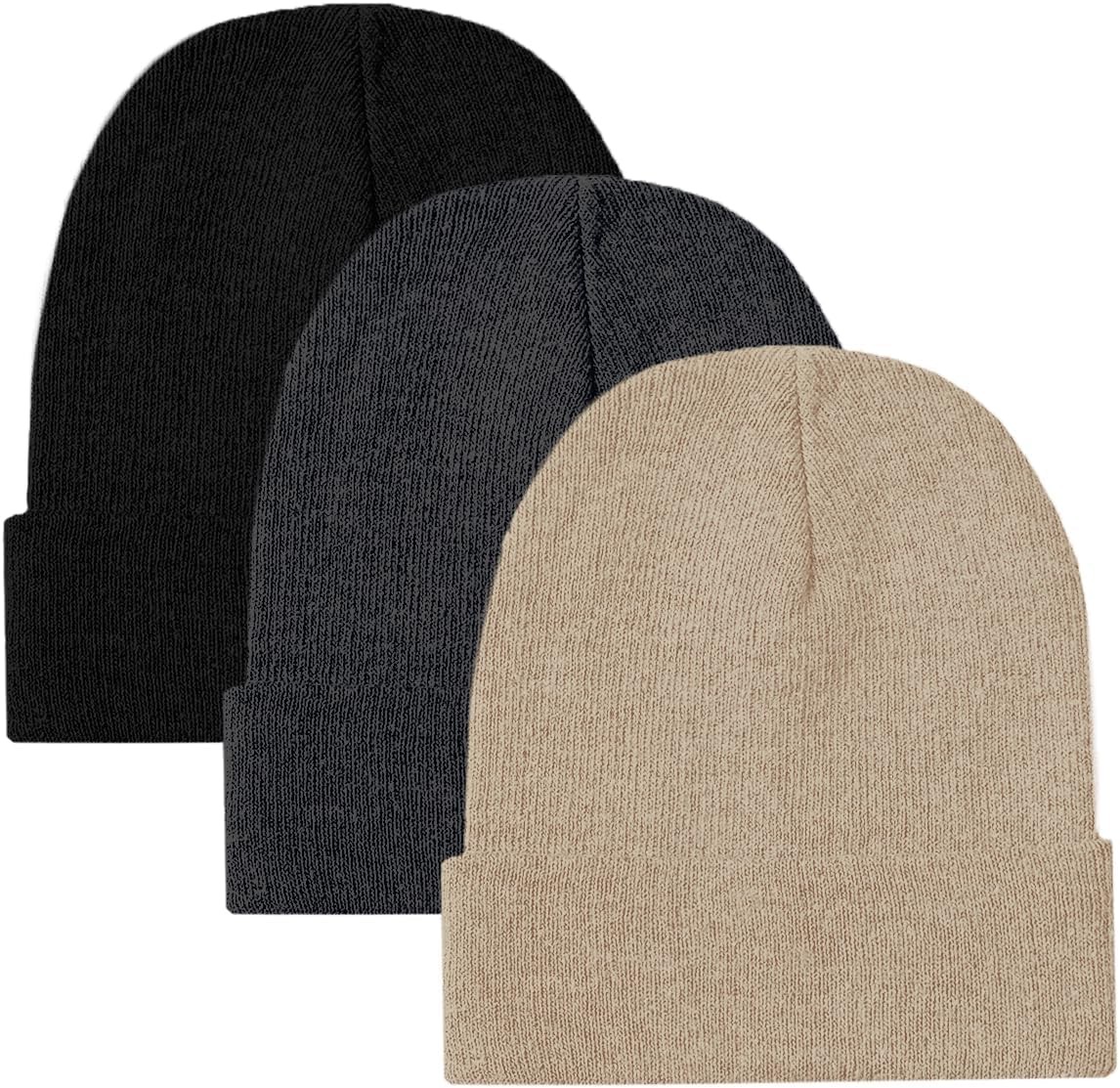 Ultra Performance 3 Pack Beanie Winter Hats One Size, Black, Charcoal, Khaki