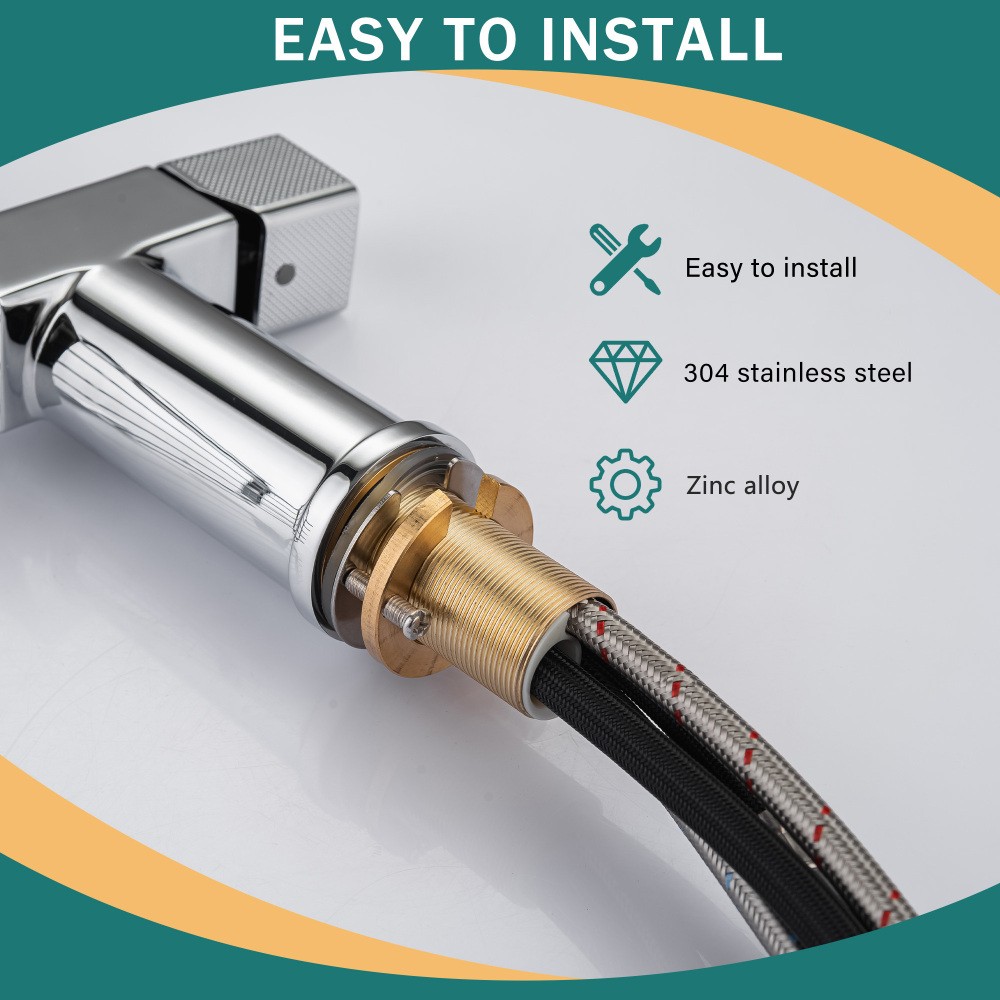 High Arc Pull Down Kitchen Faucet Single Hole Stainless Steel Modern Sink
