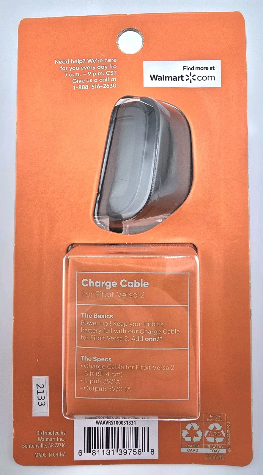 Add Onn. Charging Cable for Fitbit Versa 2 NEW 3ft