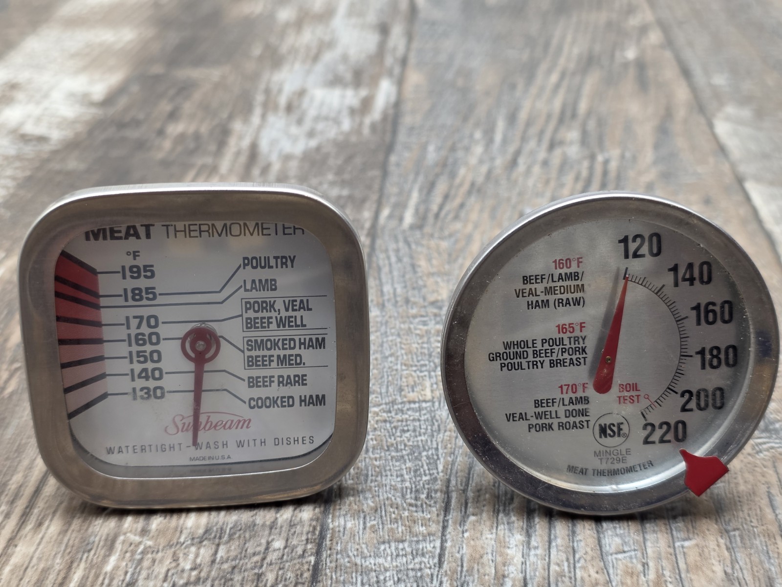 Sunbeam & mingle Meat Thermometers Vintage Watertight Made In The USA Pair.metal