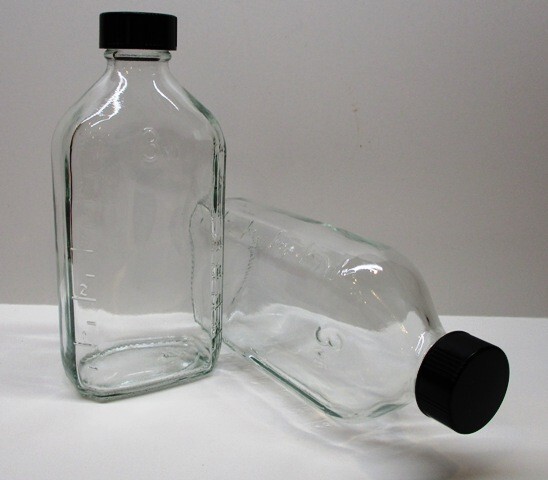 Graduated Ovals 6 Ounce Clear Heavy Glass Medicine Bottles And Caps-Package of 6