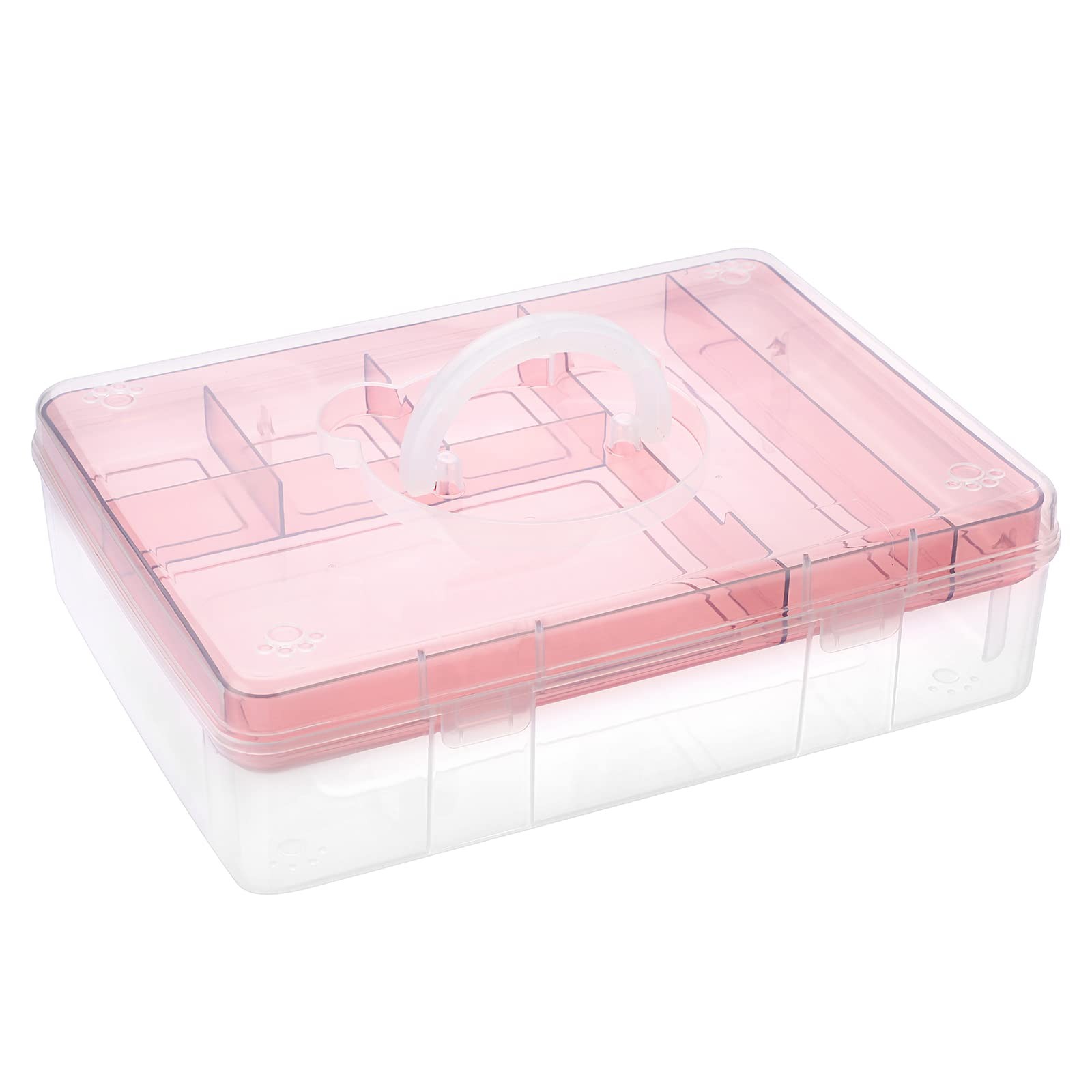 Btsky 2-Tier Cute Bear Storage Removable Divided Tray Portable Clear Plastic