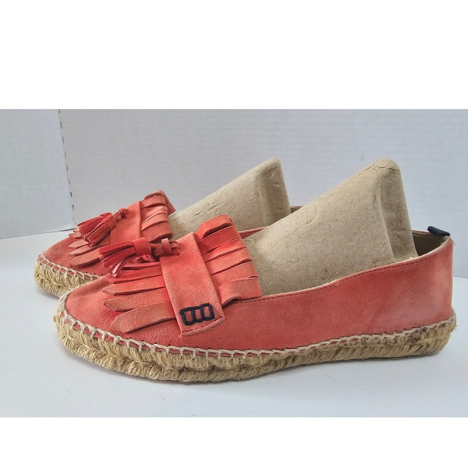 Boden Red-Orange Suede Preppy Tassel Loafer Espadrille Flats SZ 39/8.5