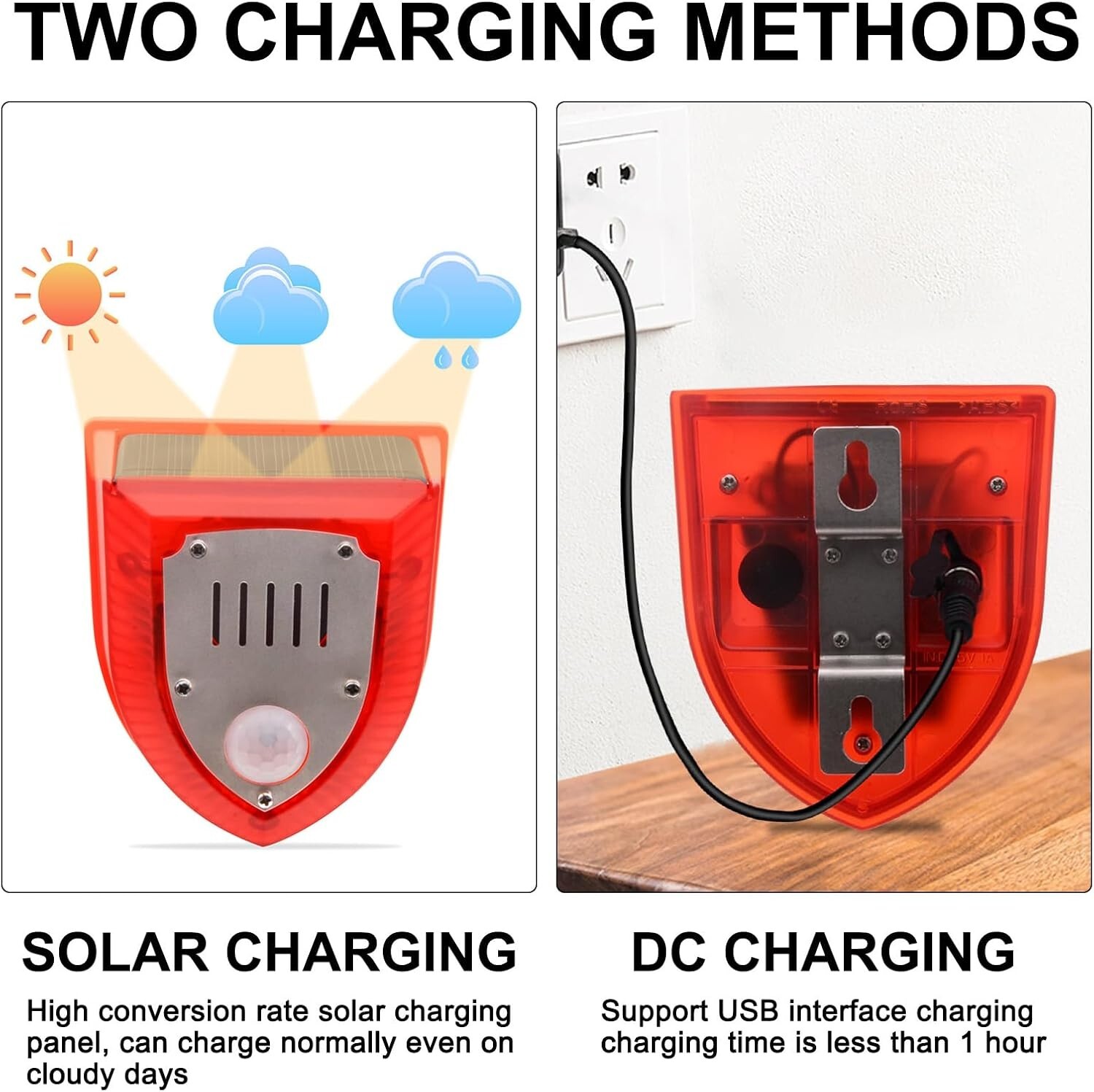 Solar Alarm LED Light Solar Strobe Light Wireless Motion Sensor Detector Outdoor
