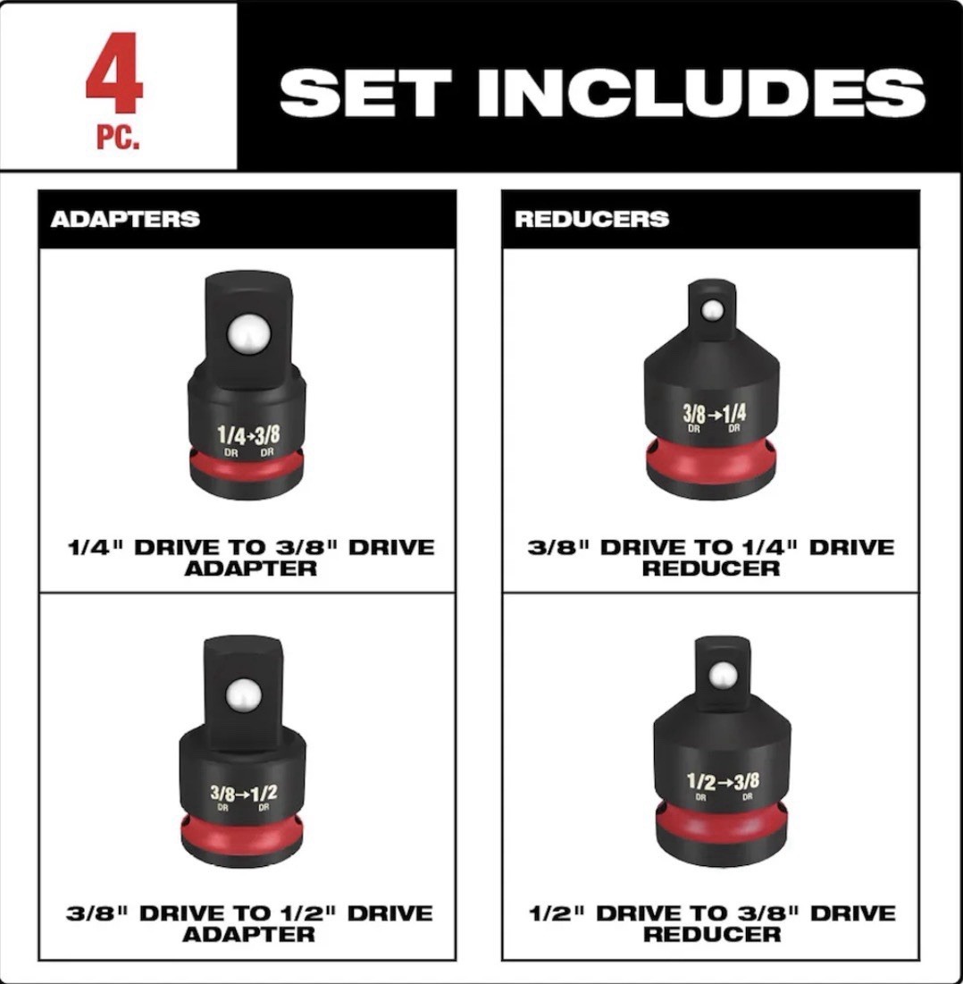 Milwaukee SHOCKWAVE Impact Duty 4pc Socket Adapter Set 1/4 3/8 1/2 49-66-6742