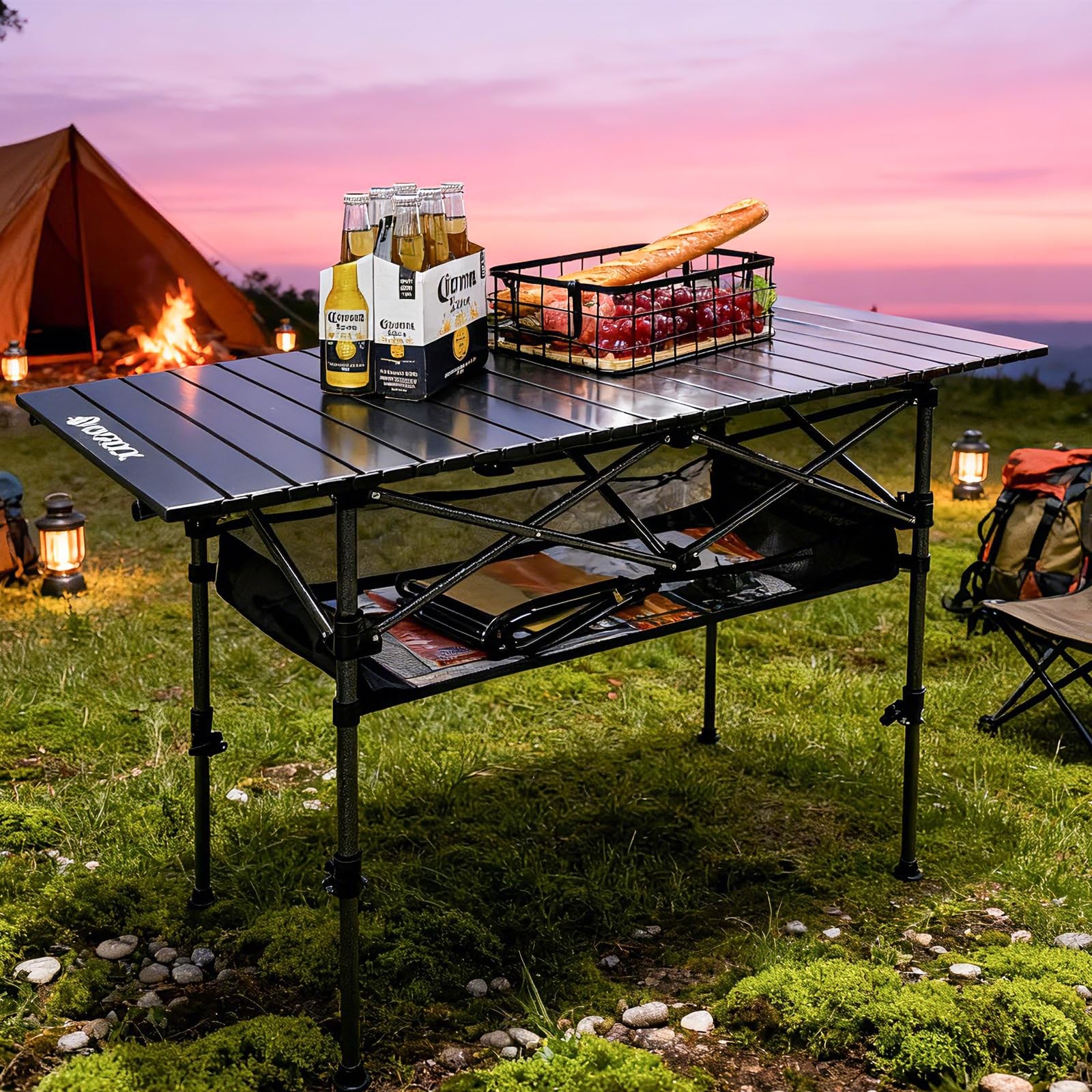 Foldable Height Adjustable Aluminum Camping Table with Carry Bag for Outdoor Use