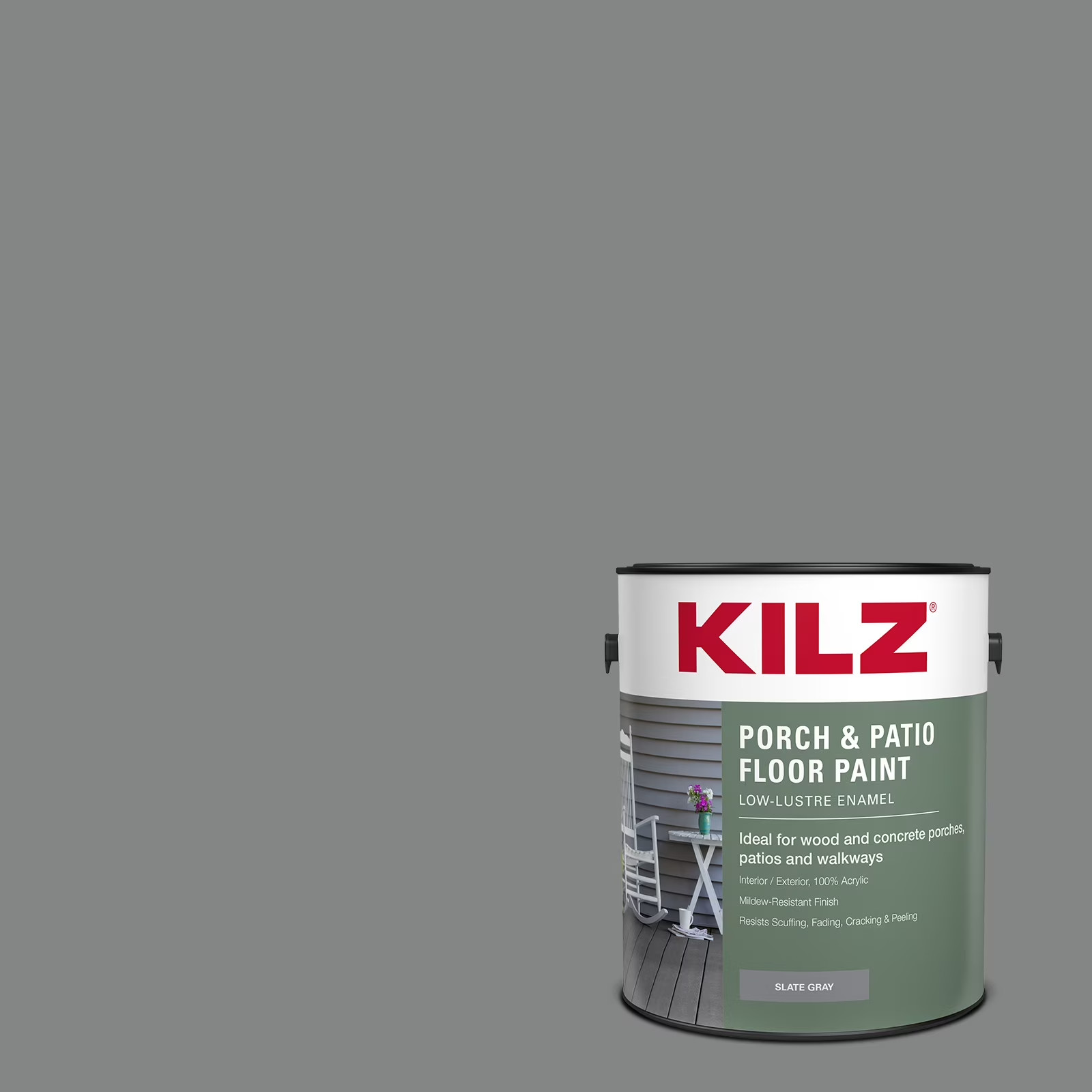 KILZ Porch & Patio Latex Floor Paint, Low-Lustre Enamel, Slate Gray, 1 Gallon