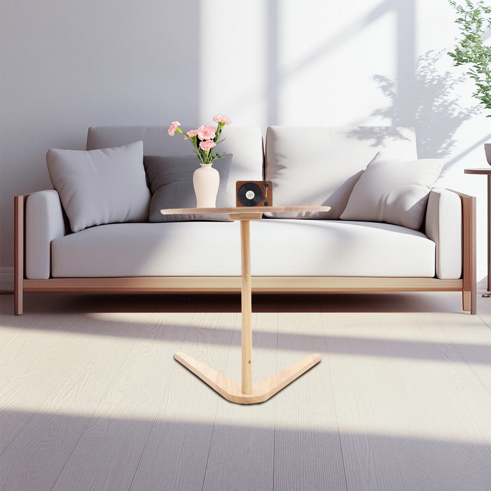 Round Tabletop Side Table, Sofa Tables Slide Under Couch for Living Room