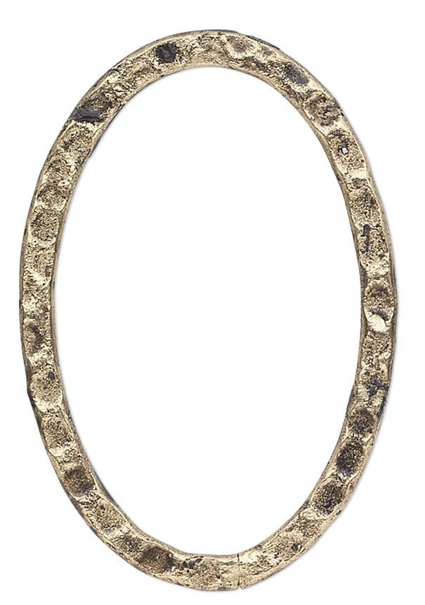 Focal, 8 Antiqued Gold Plated Steel Double Sided Hammered 30x20mm Open Oval Link