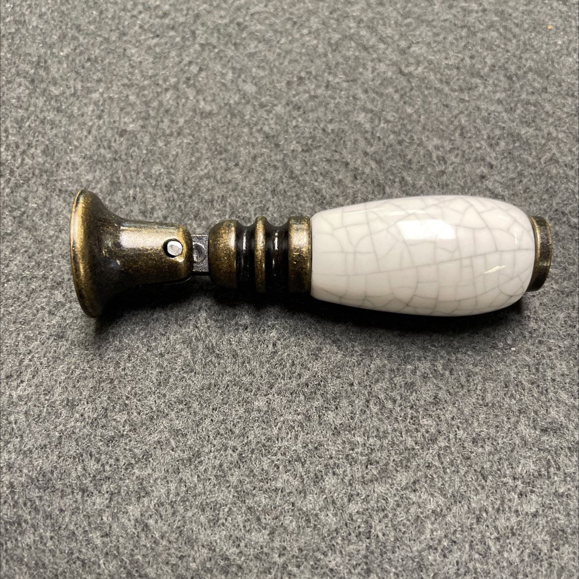 Teardrop Pendant Drop Pull - Crackel White Ceramic & Antique Brass