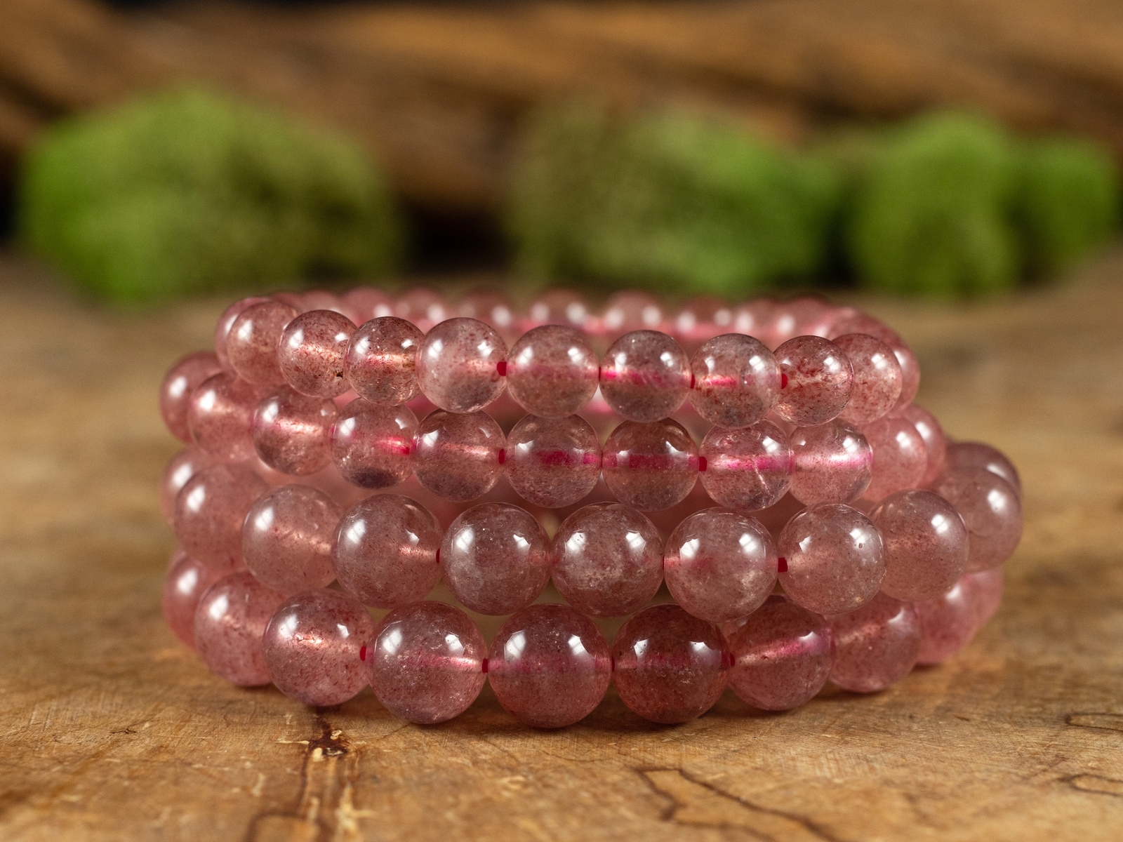 STRAWBERRY QUARTZ Crystal Bracelet, Round Beads - Beaded Handmade Jewelry, E0984