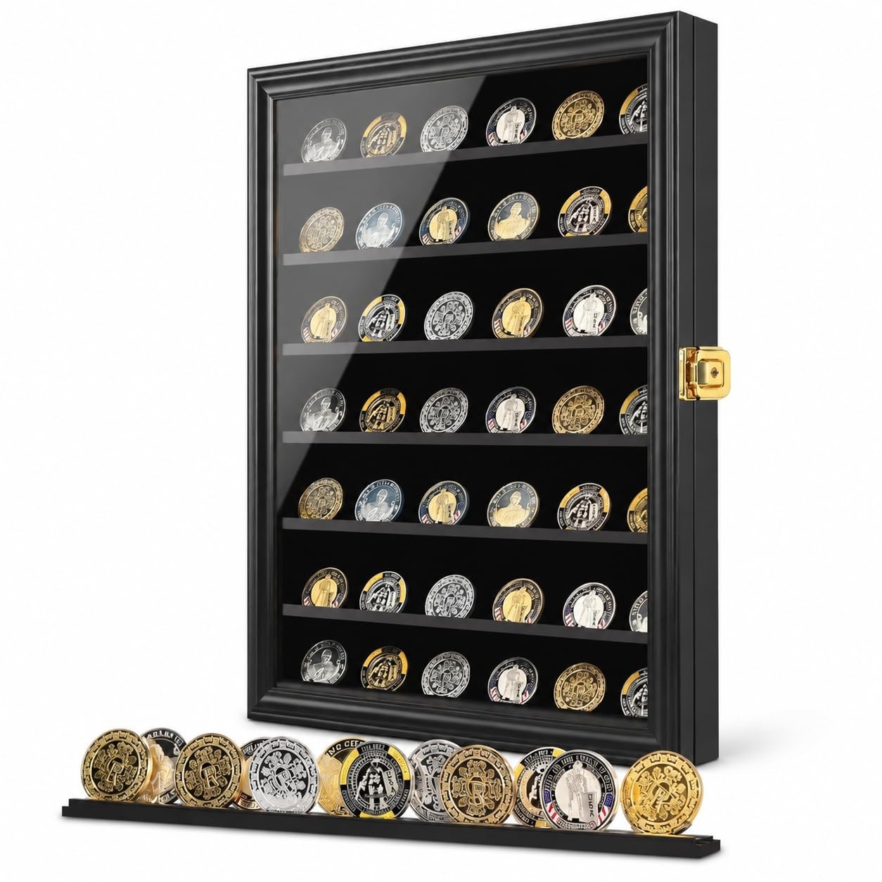 Military Challenge Coin Display Case - Holder Shadow Box with Removable