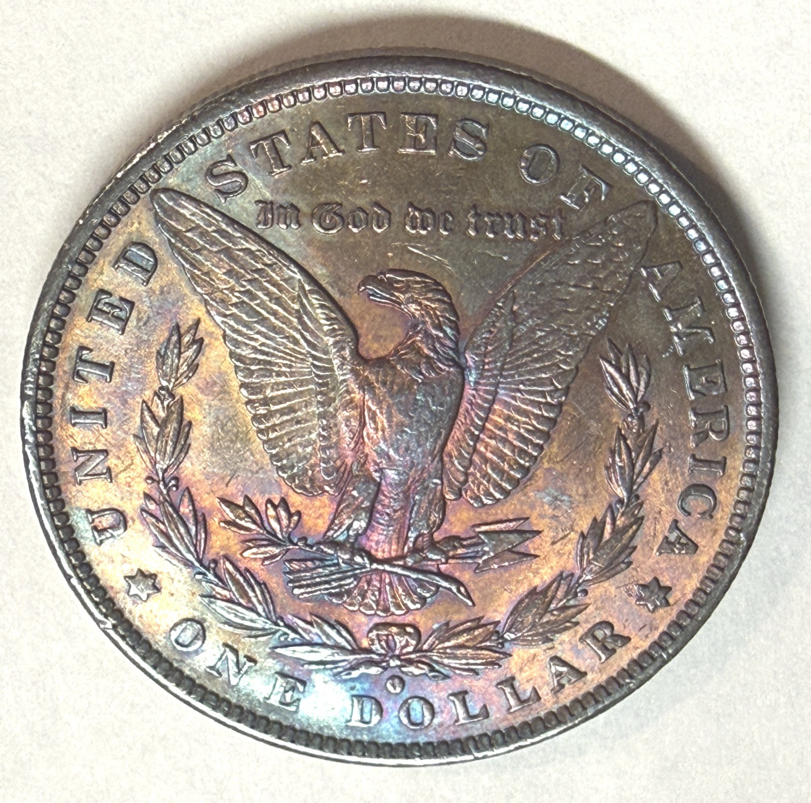 1884 O MORGAN SILVER DOLLAR BU RAINBOW DOUBLE SIDE TONED UNCIRCULATED GEM