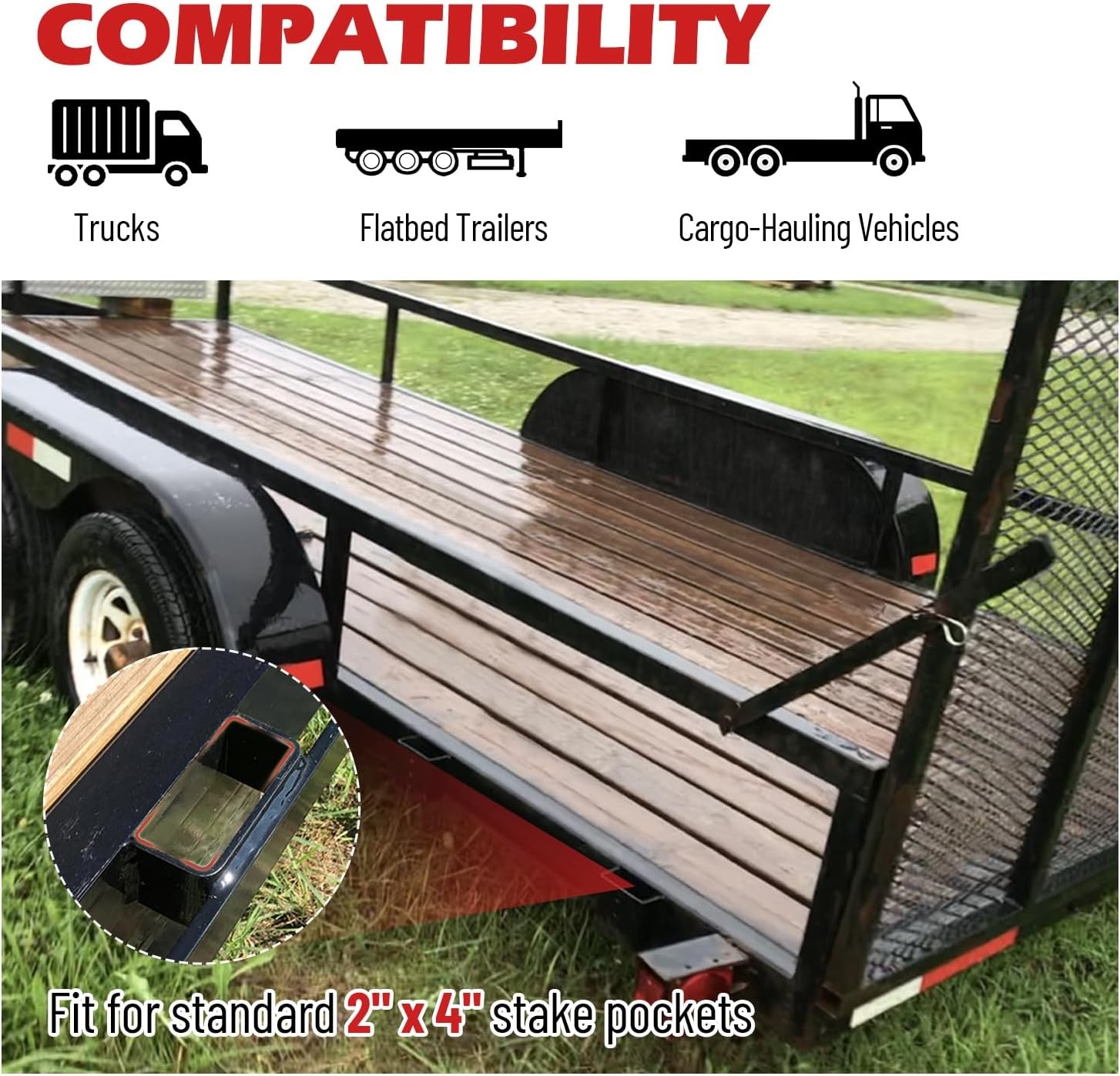 Stake Pocket D-Ring Tie Downs Utility for Flatbed Trucks and Trailer – 6 Pack