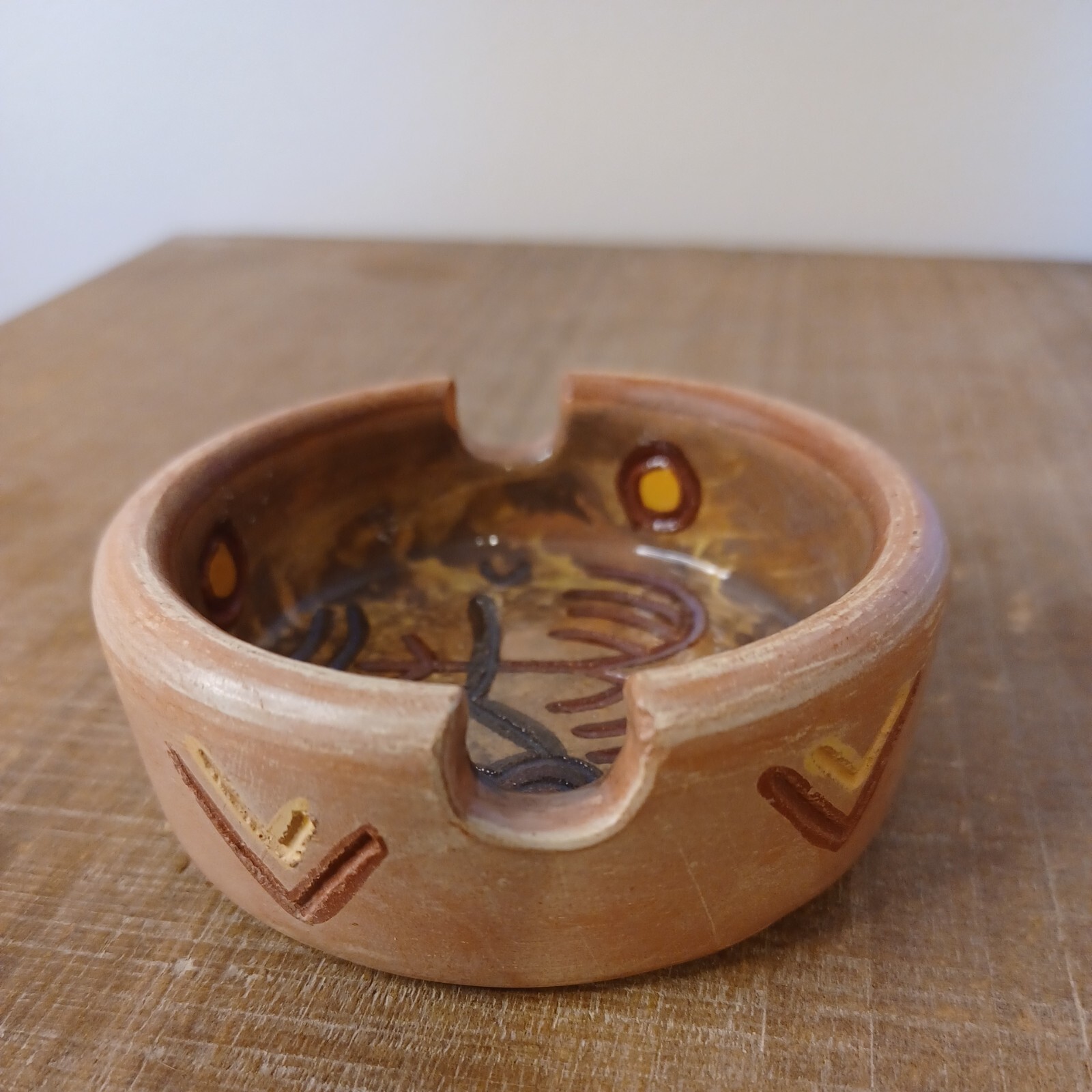 Urubamba Cusco Peru Hand Painted Clay Pottery Bird Ashtray 3"x1"