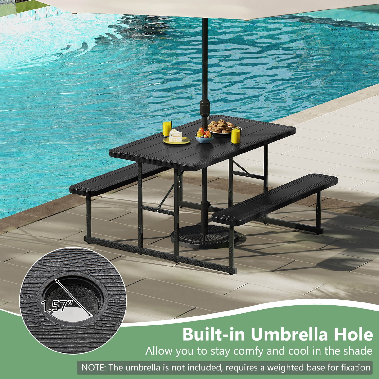 Picnic Table Bench Set for 2-4 People Outdoor Rectangular Camping Dining Table