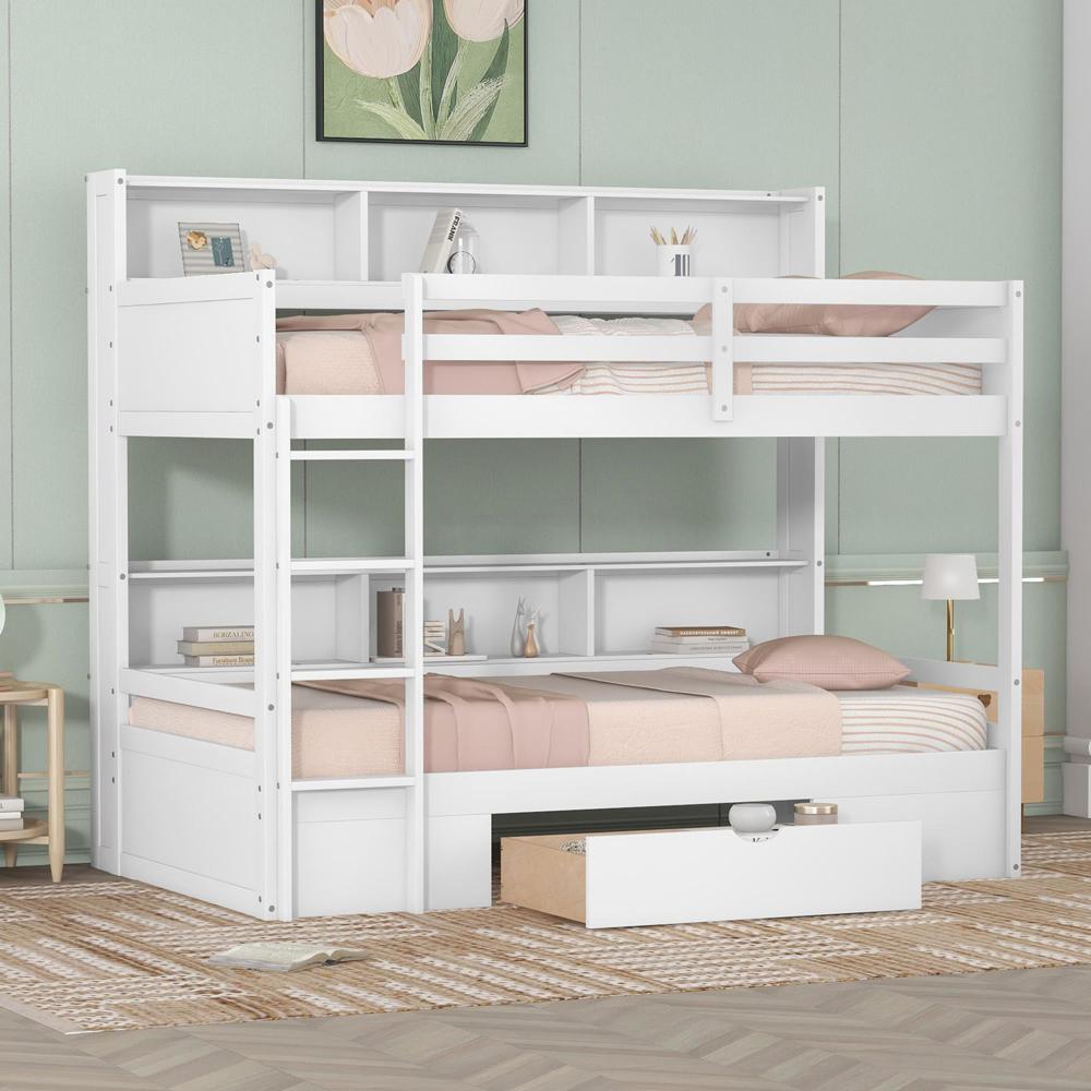 High Quality Twin Size Bunk Bed with Built-in Shelves Beside both Upper New Styl