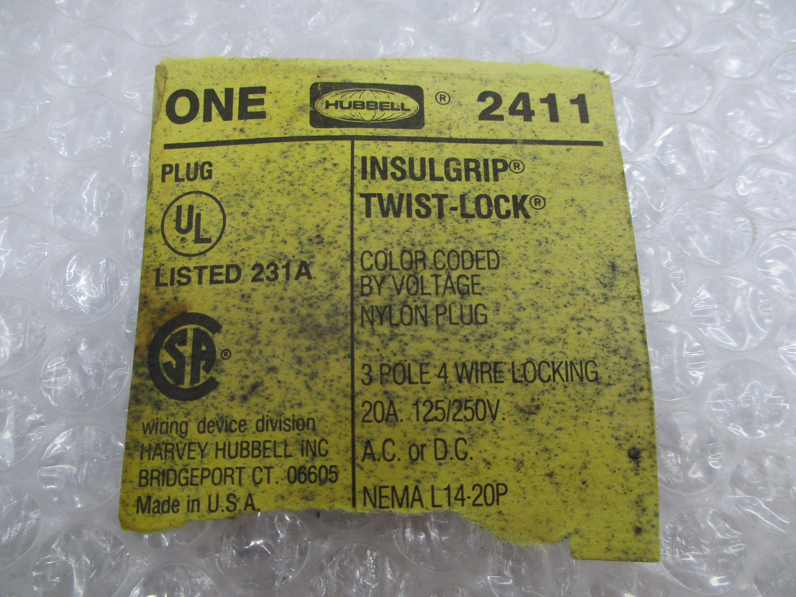 HUBBELL 2411 TWIST-LOCK PLUG NSNP