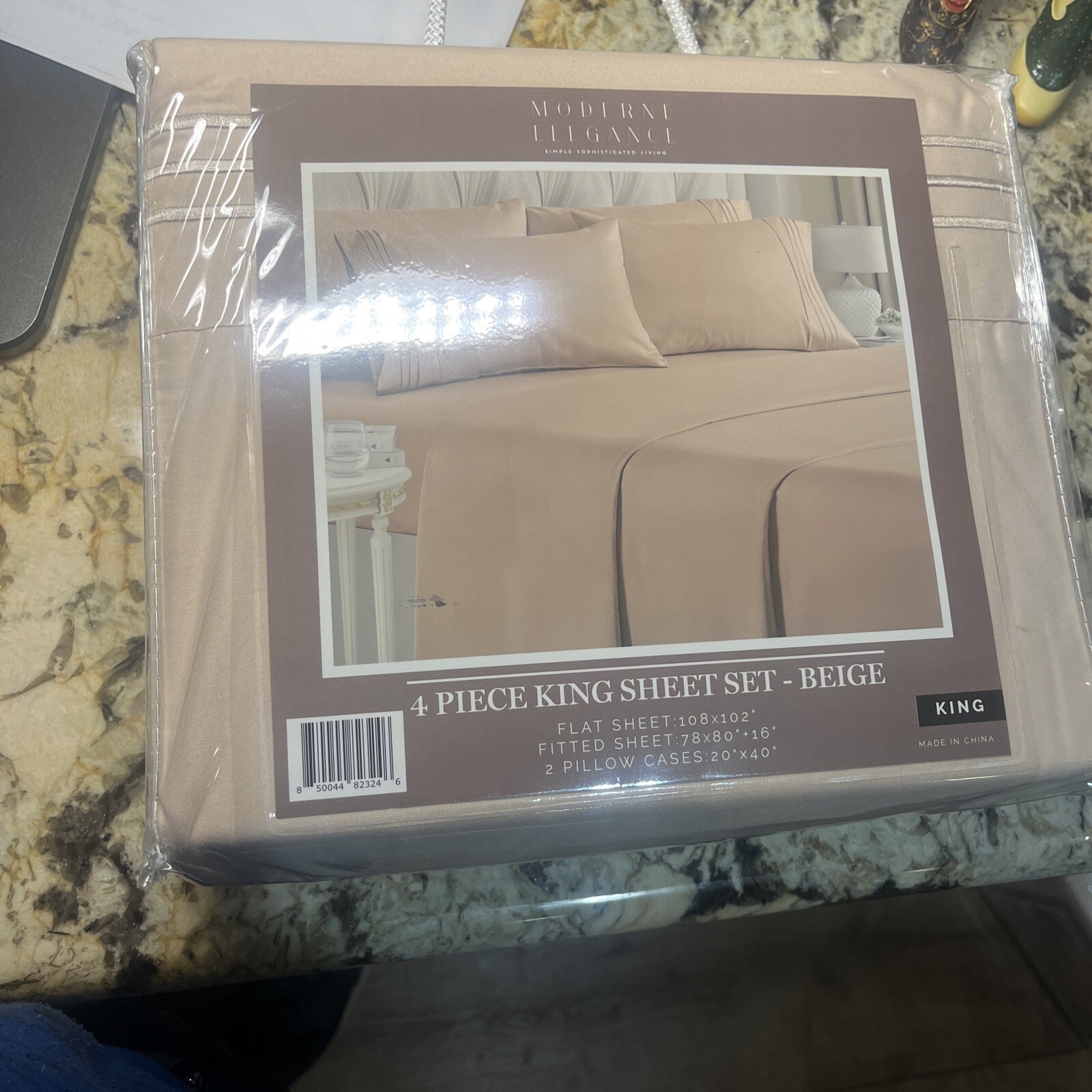 Modern Elegance 4 Piece King Sheet Set Beige