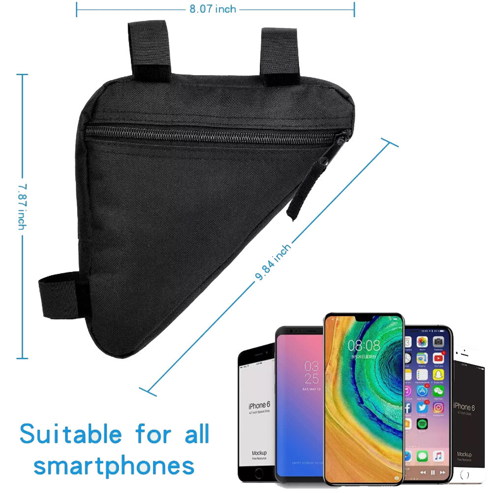 Triangle Saddle Frame Bike Bag Bicycle Storage Adjustable Cycling Pouch Black