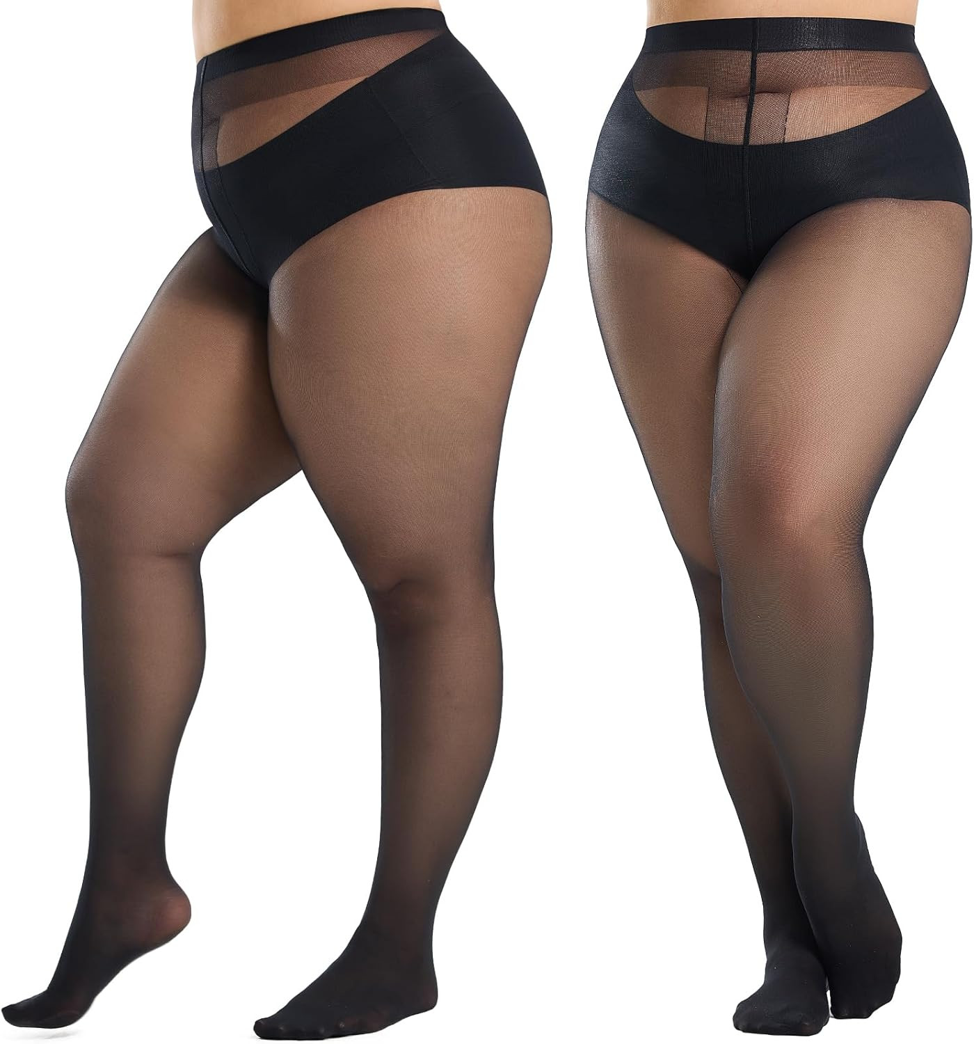 2 Pairs plus Size Tights for Women, 40D Semi Sheer T-Crotch Pantyhose High Waist