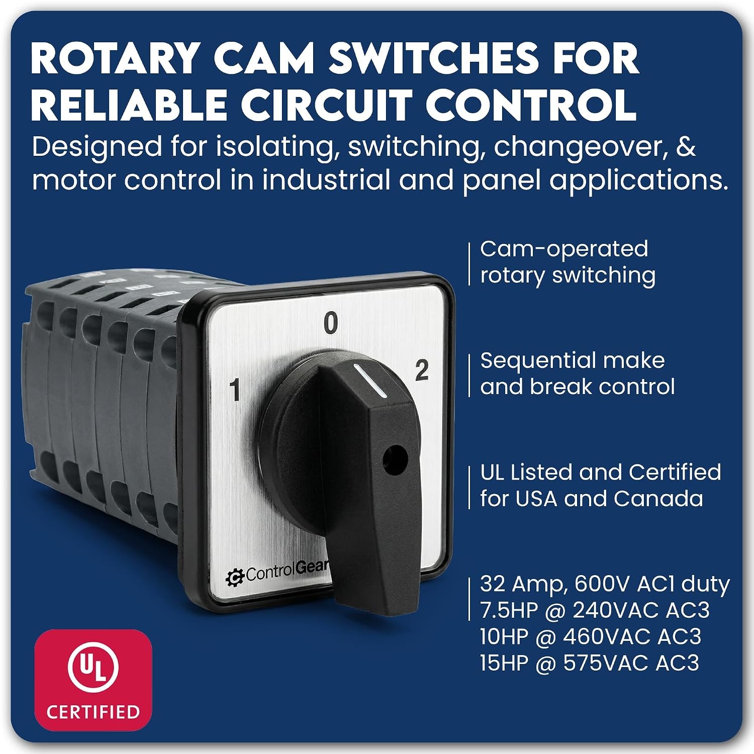 UL Certified 32A Changeover Cam Switch 1-0-2, 6 Pole Rotary Transfer Selector Sw