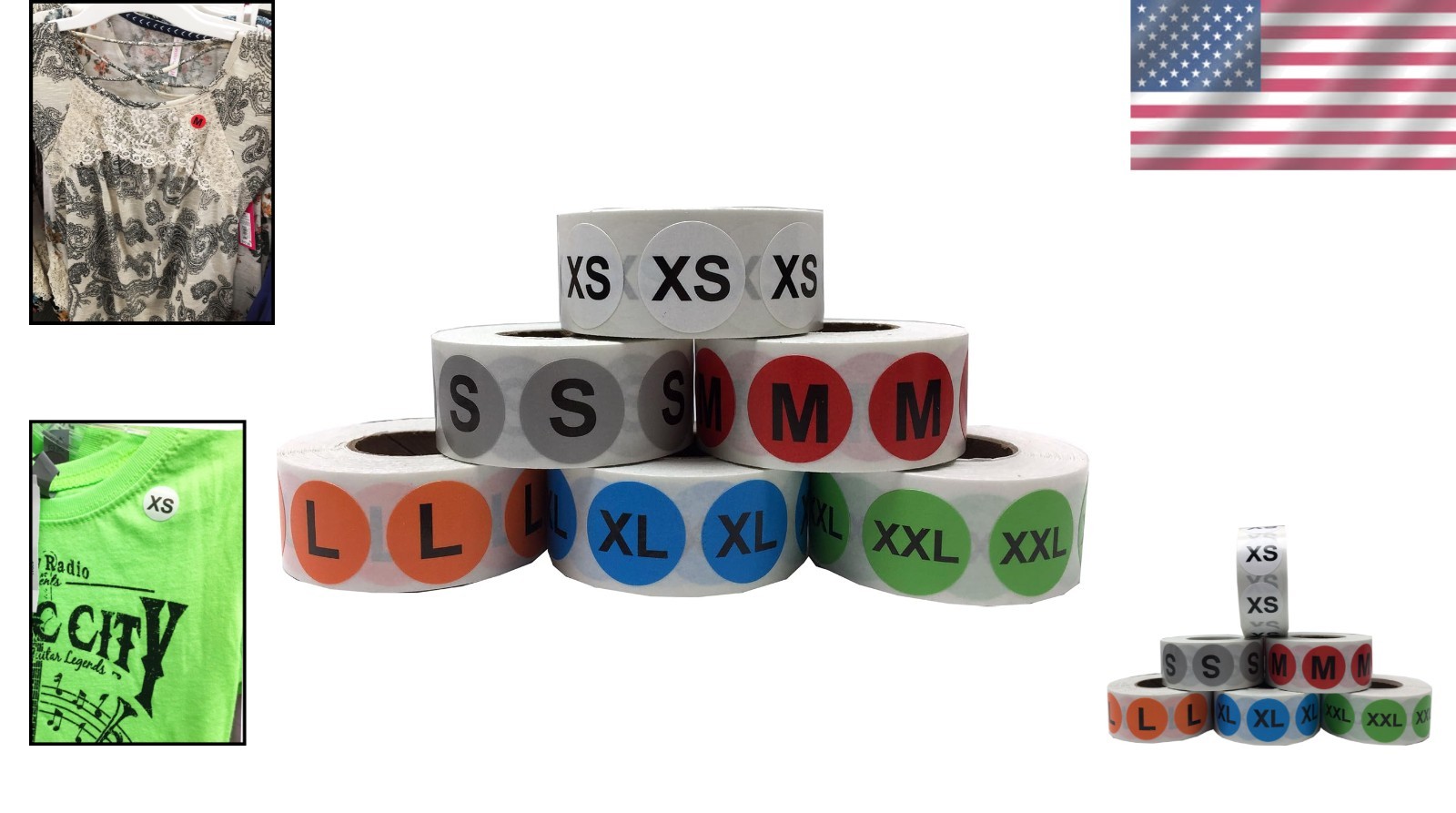 Color Coded Circle Clothing Size Stickers Pack, 19 mm 3/4 Inch Round, Include...