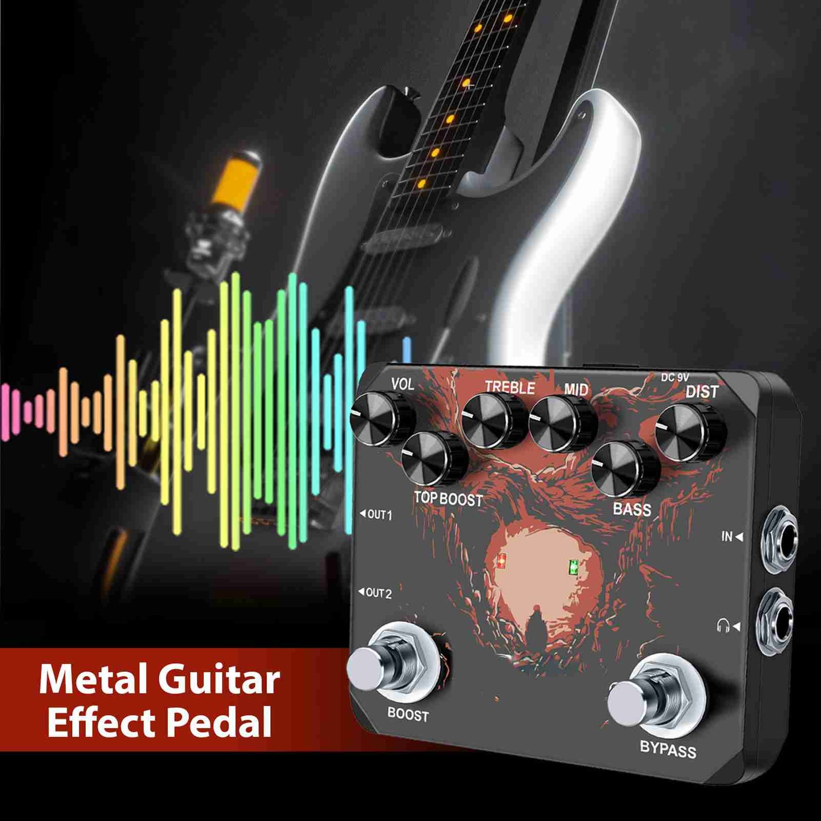 Metal Distortion Guitar Effect Pedal Headphone Output Design Late‑Night Home Pra