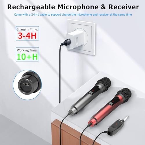 Wireless Microphone for Karaoke, Rechargeable Karaoke Microphone(Work 10hs),