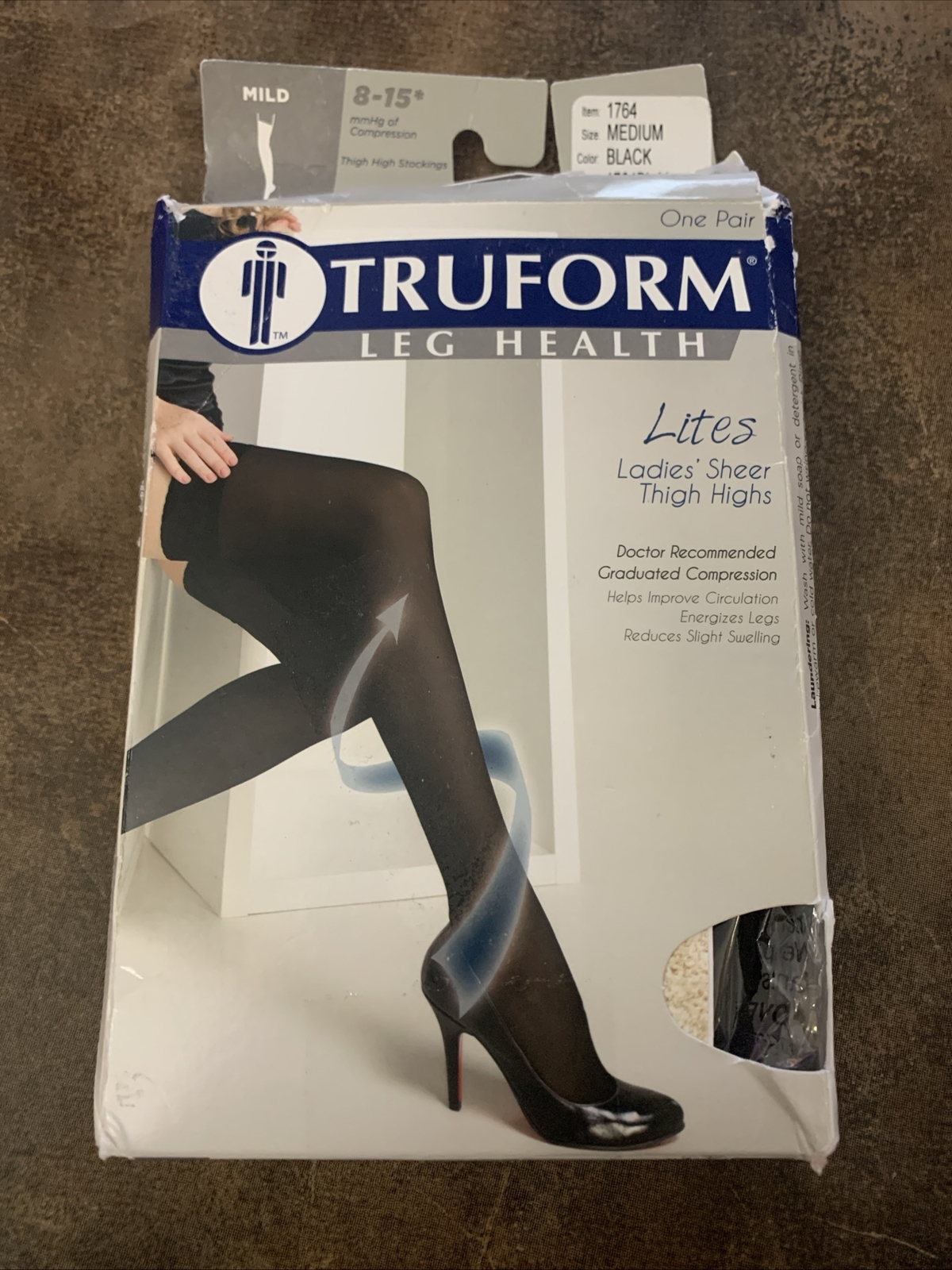 TRUFORM Lites Sheer Thigh High 8-15mmHg (Black) Medium