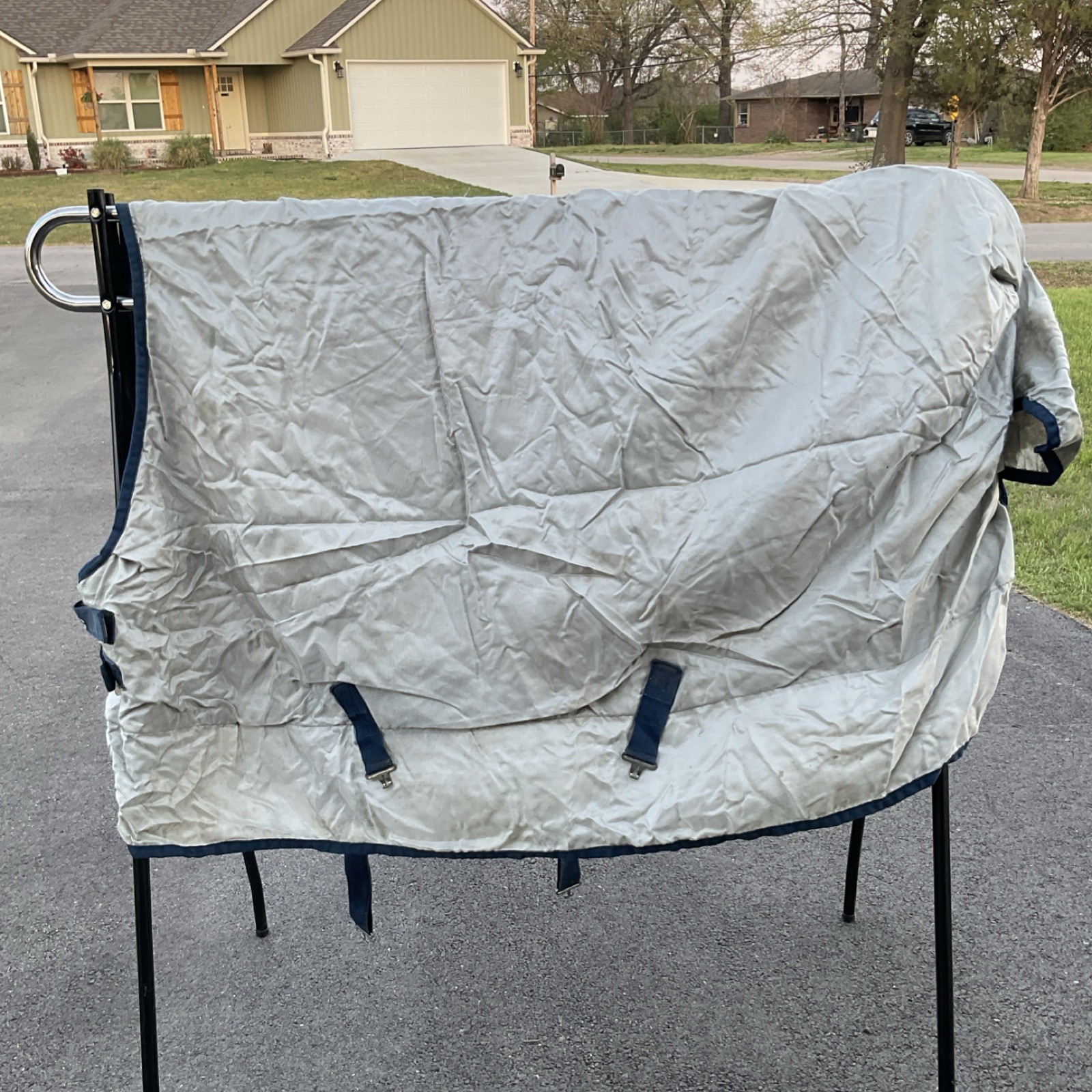 Bucas Power Turnout Horse Blanket Gray with Navy and Red Accents