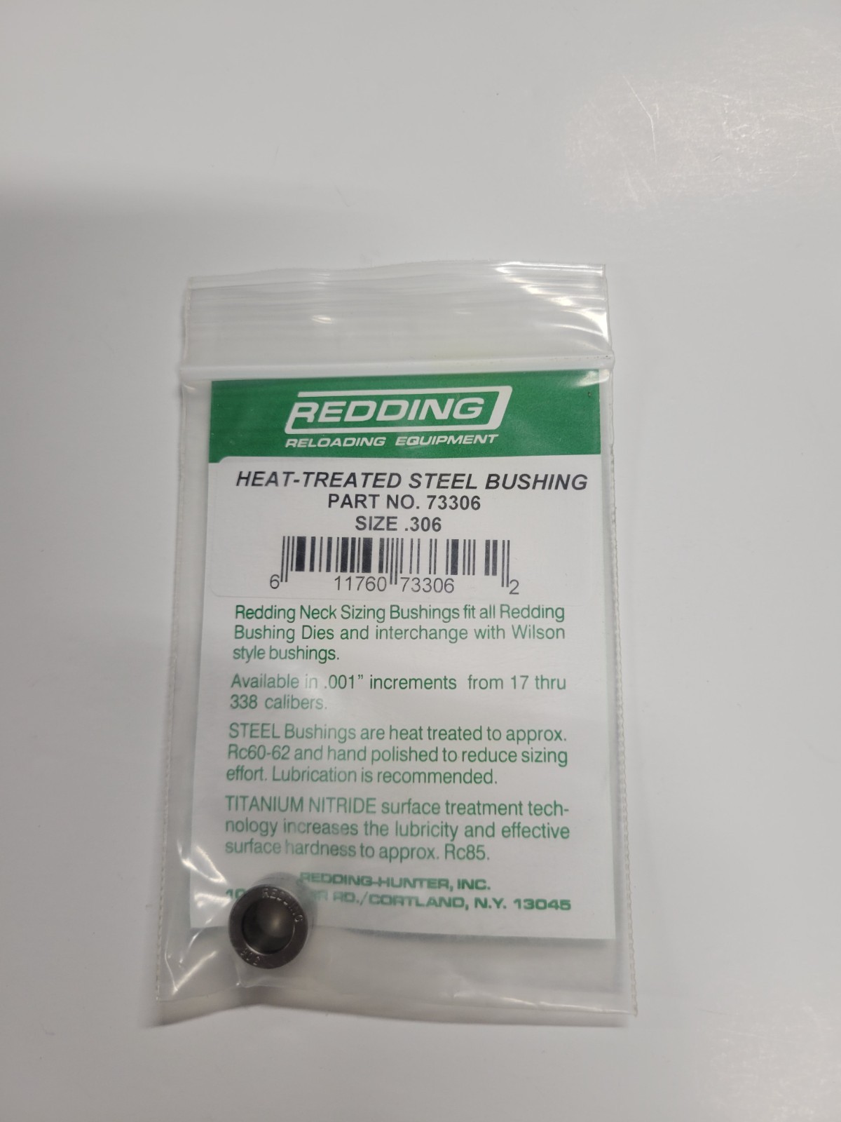 73306 REDDING HEAT TREATED STEEL .306 NECK SIZE BUSHING - PREOWNED IN PACKAGE