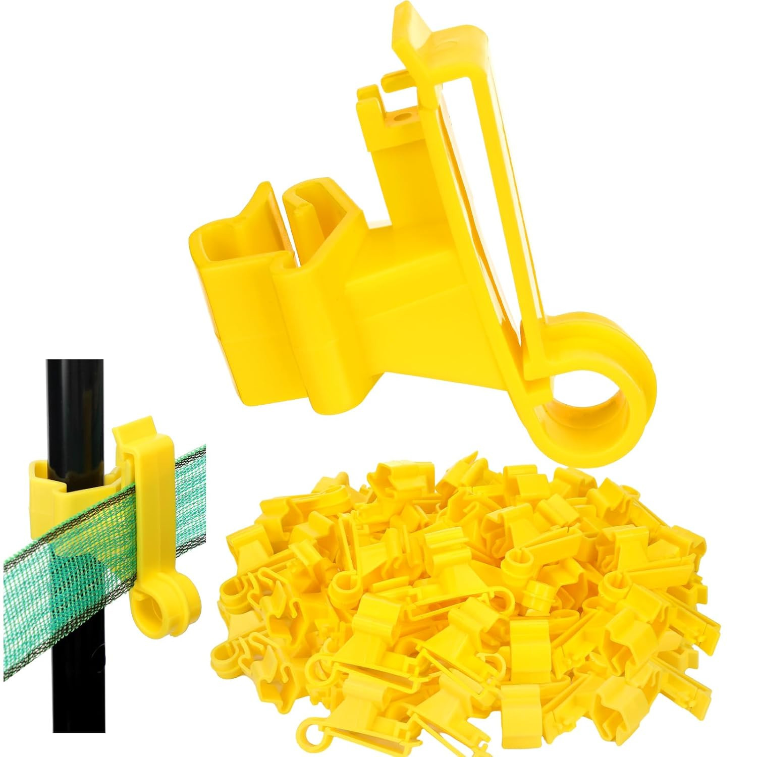 100 Pcs Large Snap T-Post Insulators for Electric Fencing (Yellow)