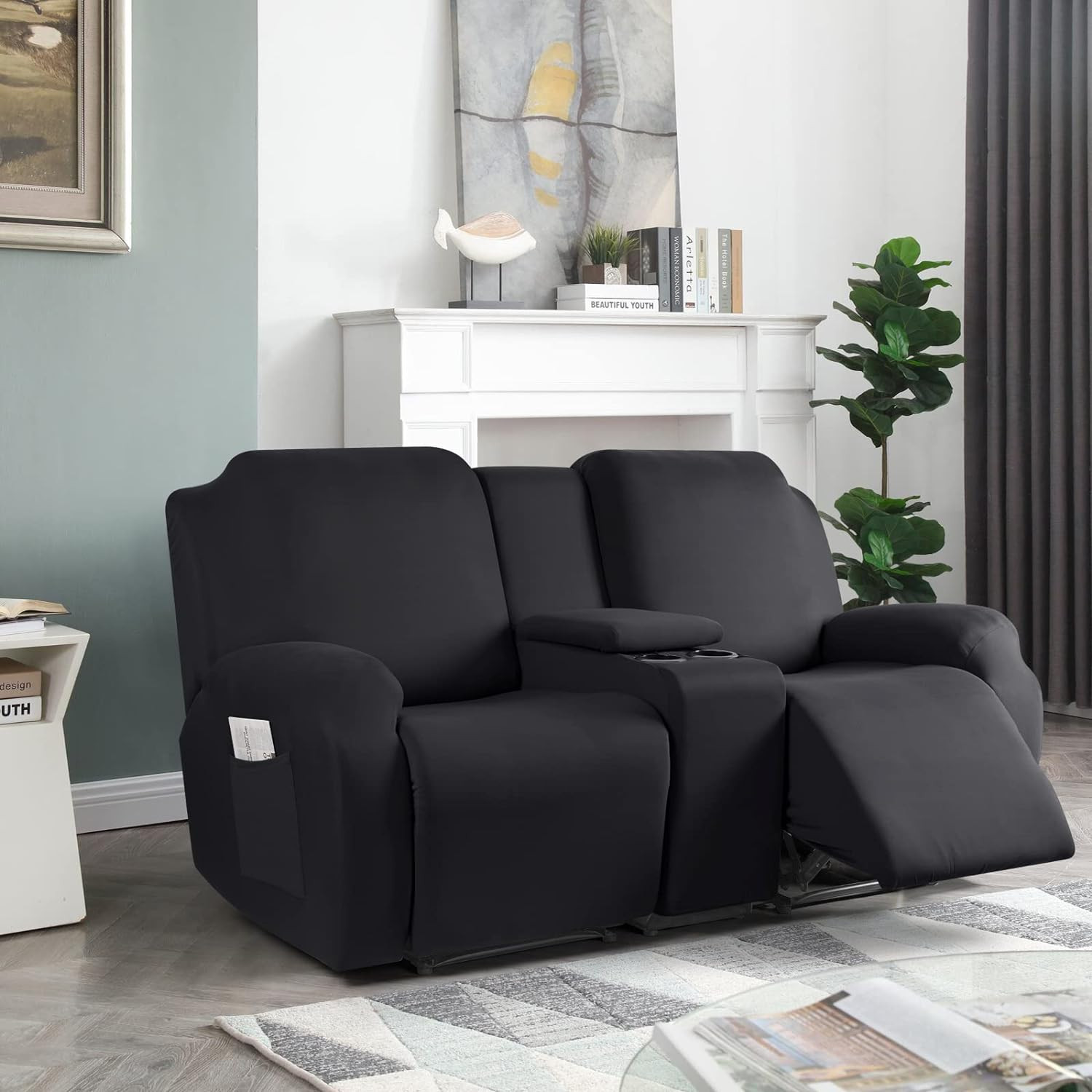 Sofa Bed Cover,Full Size Sleeper Couch Convertible Recliner Cover with Console