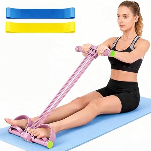 Pedal Resistance Band with Handle,Upgrade 6-Tube Detachable Yoga pink
