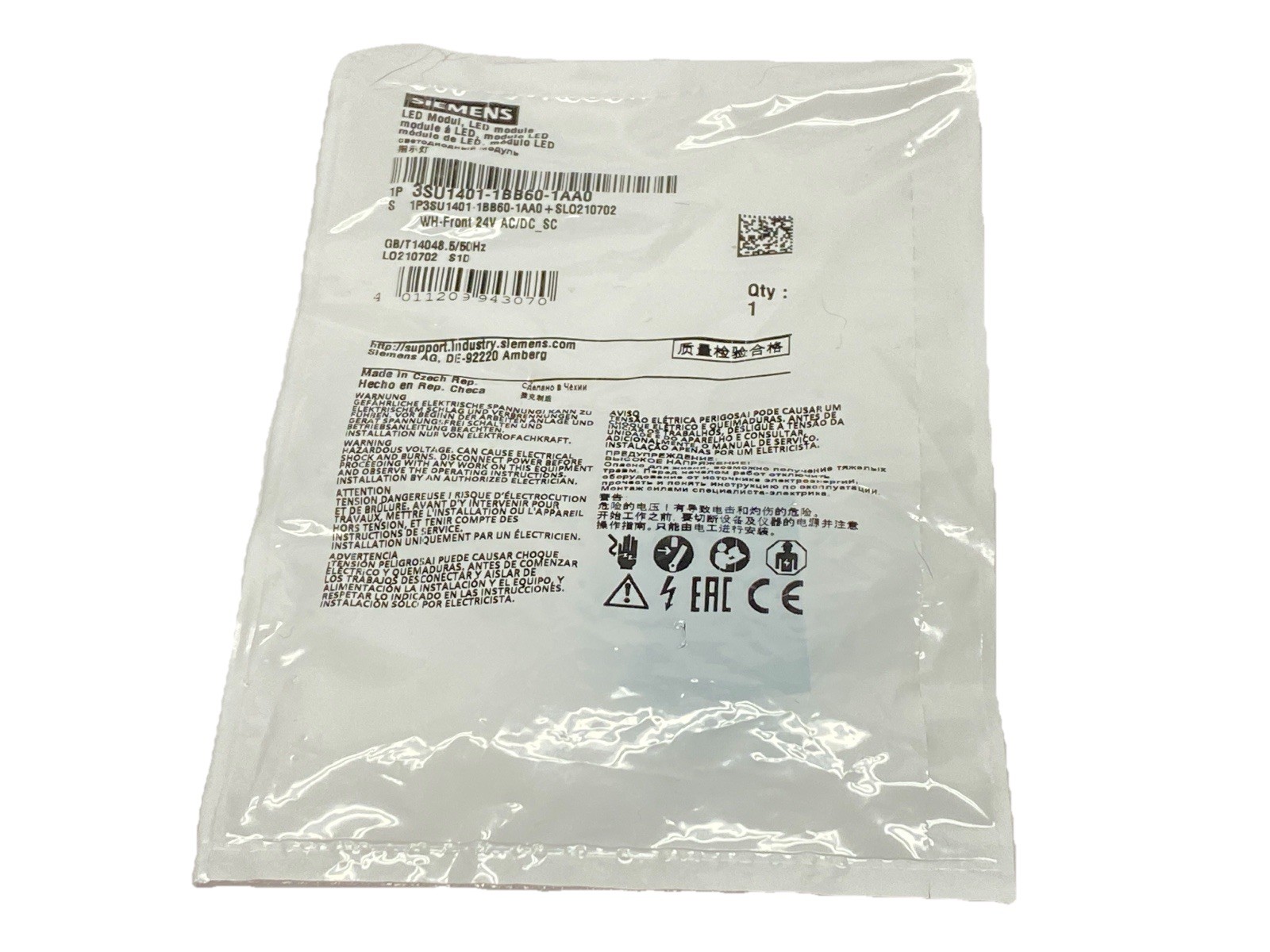 Siemens 3SU1401-1BB60-1AA0 LED Module White for Front Plate Mounting 24V