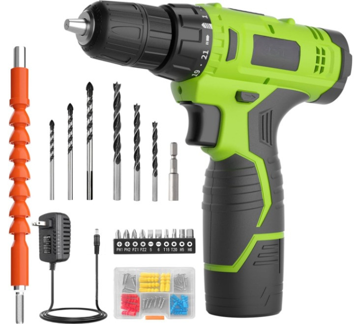 Taladro Inalámbrico 12V 3/8'' Mandril 21+1 Torque con Batería Cargador LED
