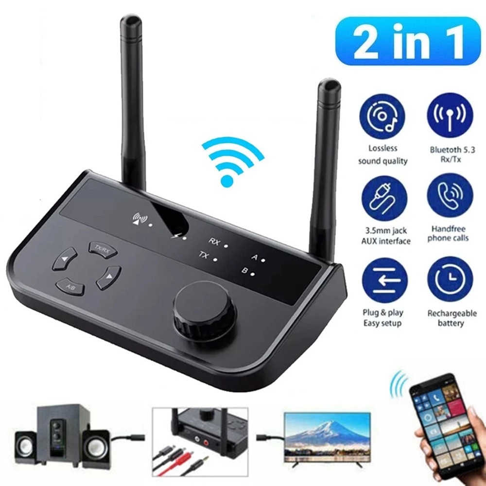 Bluetooth 5.3 Transmitter Receiver Long Range For TV Home Stereo Audio Adapter