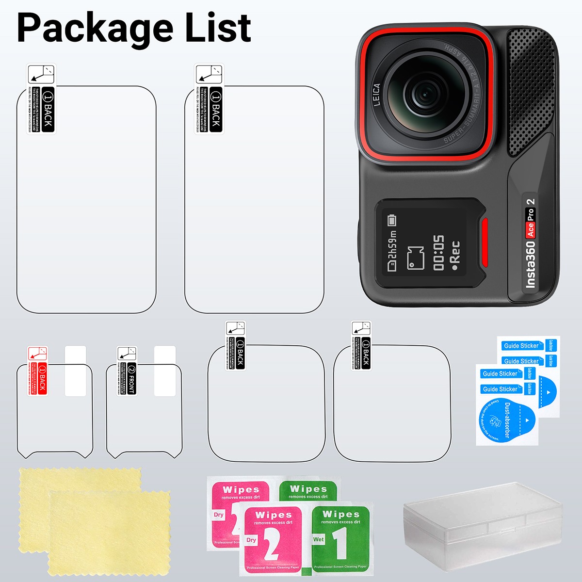 Camera Lens Screen LCD Display Protector Tempered Film Set for Insta360 Ace Pro2