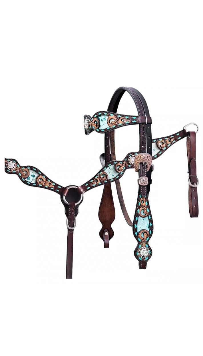 Genuine Leather Headstall Breast Collar For Set Horse Western Decorated MOUSM