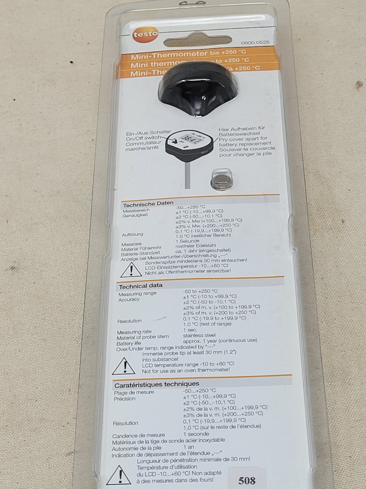 testo mini penetrating thermometer reads Celsius Only
