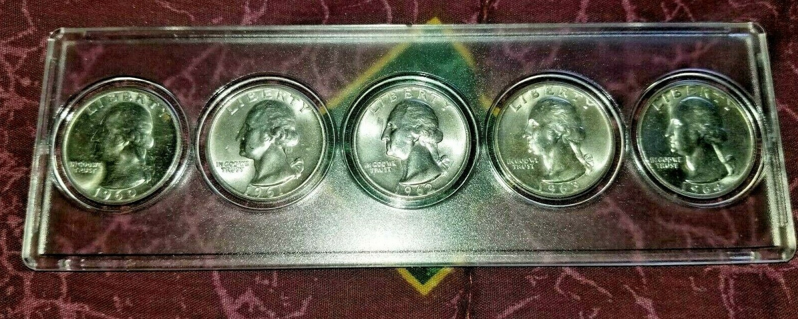 5 Silver Washington Quarters 1960, 1961, 1962, 1963 & 1964! BU