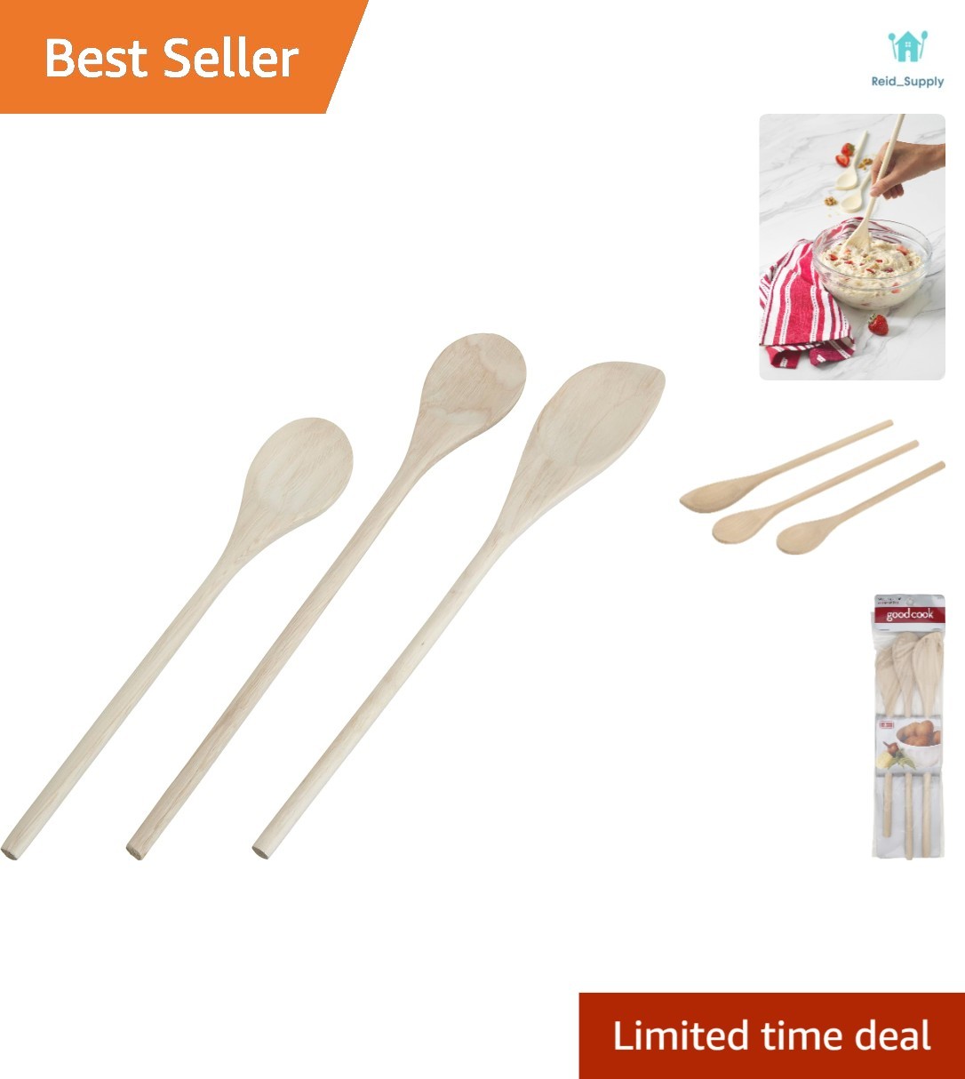 Durable 3-Piece Wooden Spoon Set: 10-Inch & 12-Inch for All Your Cooking Needs
