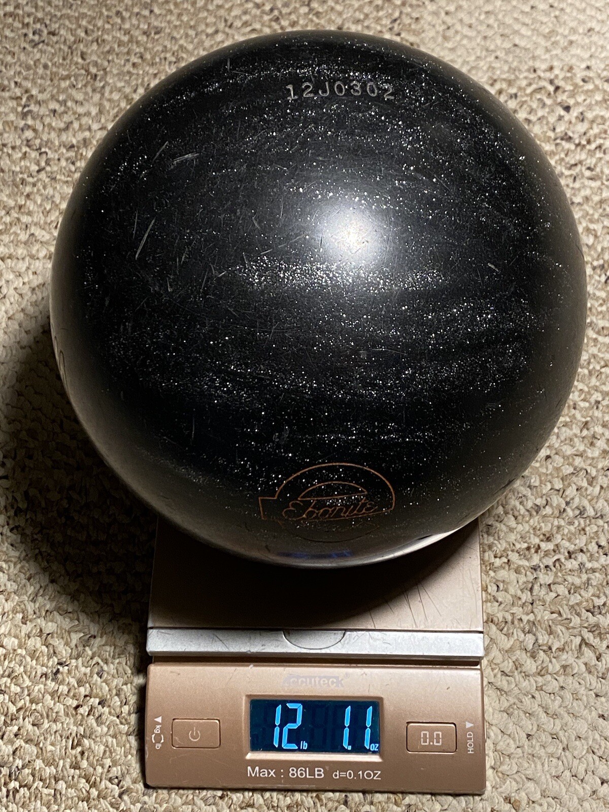 Ebonite Magnum Black  Sparkle Swirl Bowling Ball 12 lbs 1.1 ozs