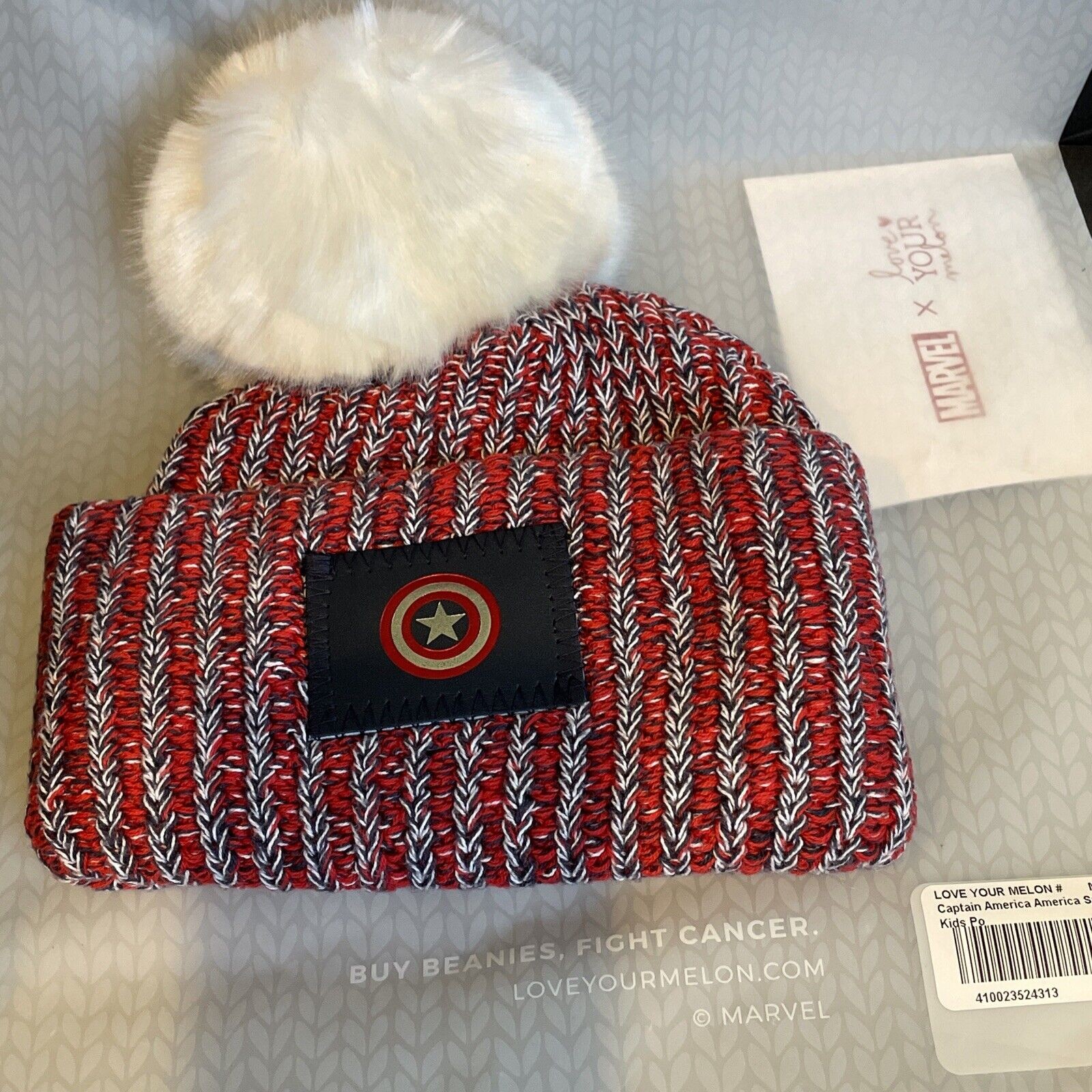 Love Your Melon Kids Speckled Captain America Beanie Hat W/ Pom