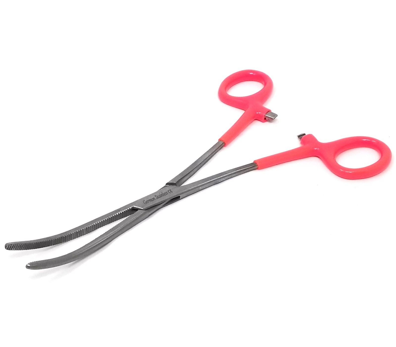 German Hemostat Peans Forceps Curved Serrated Jaws PVC Grip Handle Pink, 8"