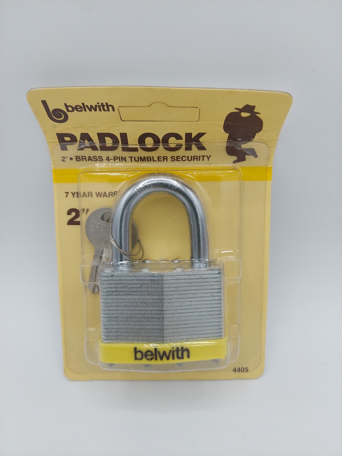 Belwith 2" Steel Padlock #4405, Brass 4-Pin Tumbler, NOS 1984, NEW & SEALED