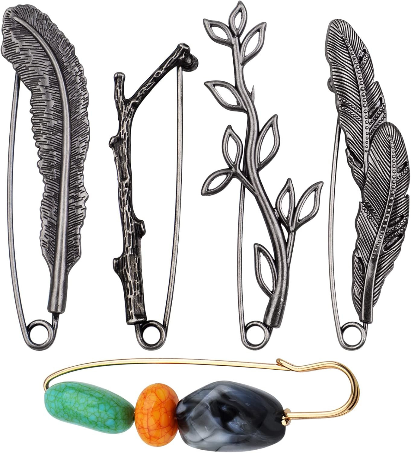 5 Pieces 5 Styles Extra Large Safety Pins Vintage Chic Brooch Pins Decorative Sa