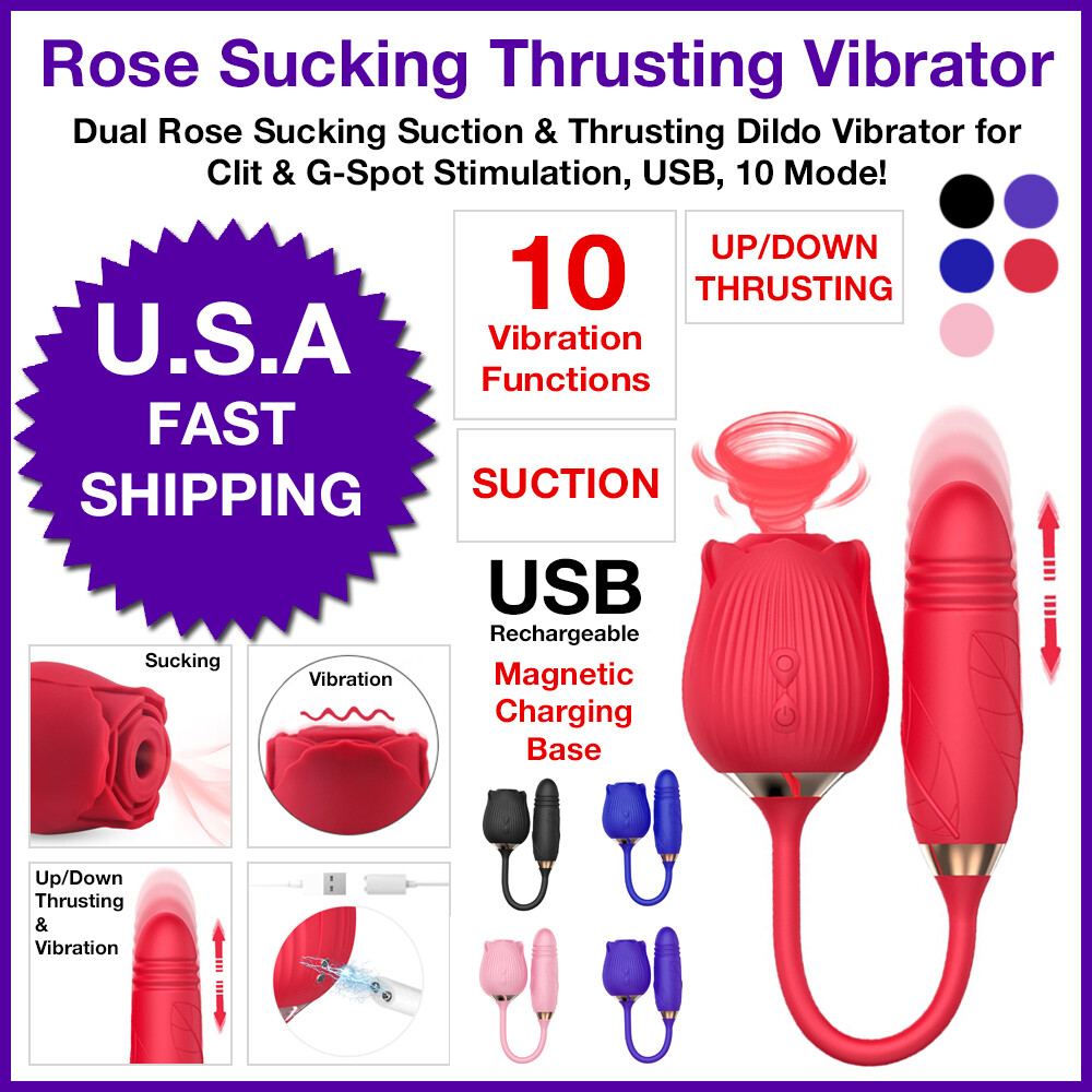Doble Vibrador Succión Rosas y Vibrador de Empuje Clítoris Punto G, USB, 10 Modo