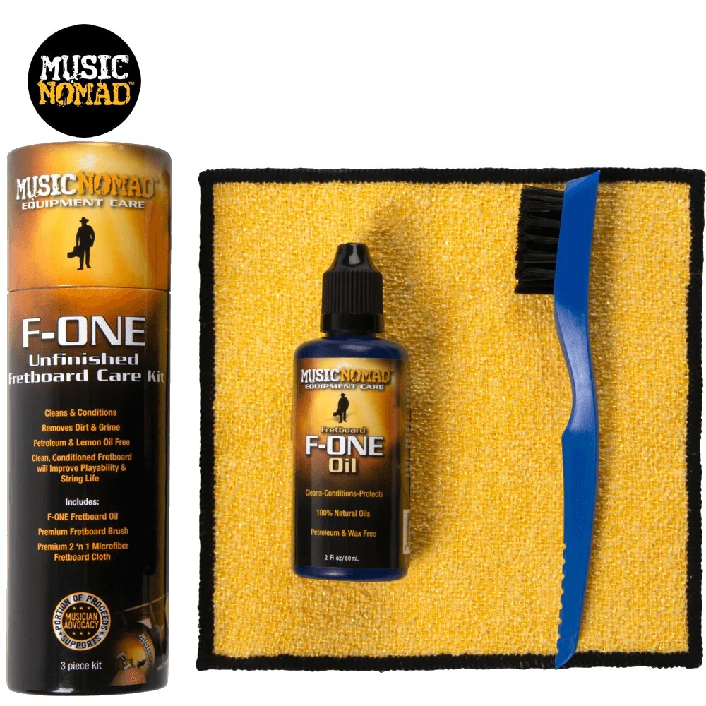 Music Nomad MN125 F-ONE Unfinished Fretboard Care Kit - Oil, Cloth, Brush